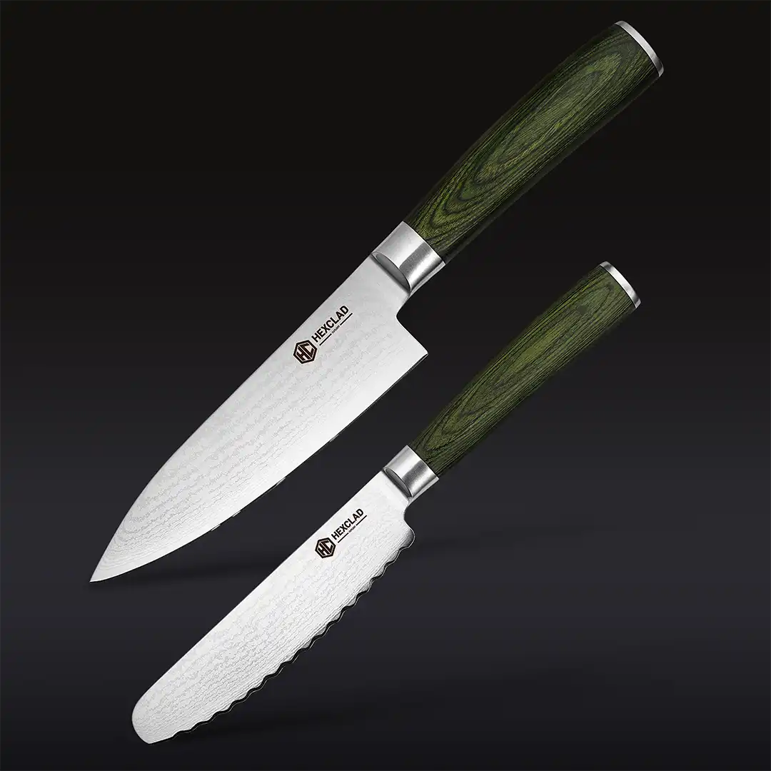 Damascus Steel Starter Knife Set, 2-pc (Green)