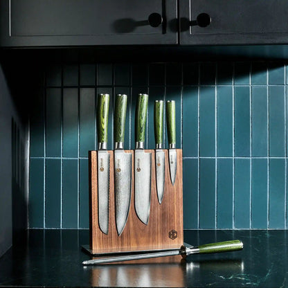Damascus Steel Knife Set, 7-pc (Green)