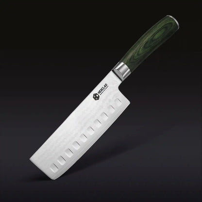 Damascus Steel Nakiri Knife, 6.5" (Green)