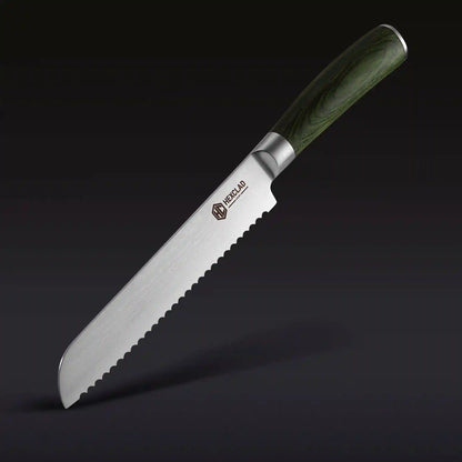 Damascus Steel Serrated Bread Knife, 8" (Green)